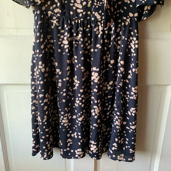 Madewell Tie V Neck Open Shoulder Button Front Navy Blue Fit & Flare Mini Dress - Picture 6 of 12